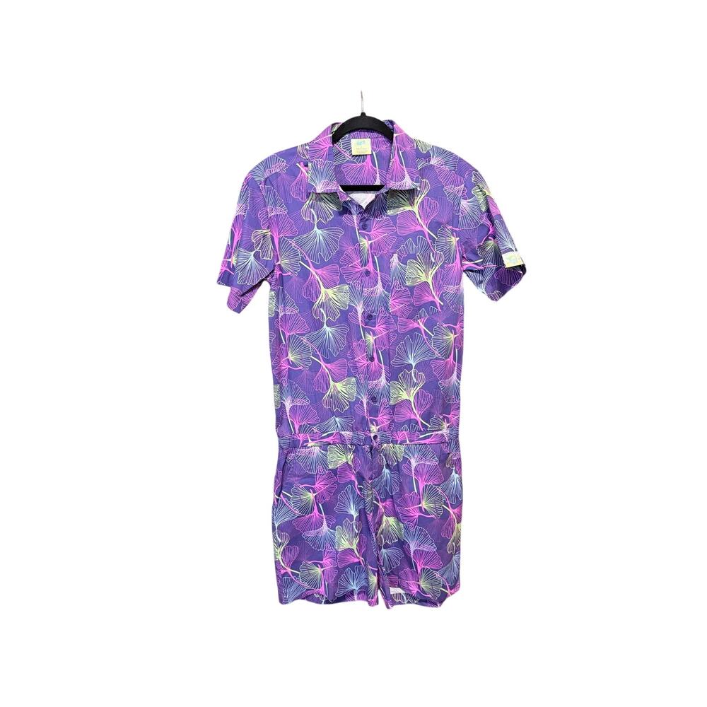 Zesties men’s jumpsuit one piece romper purple large gingko quirky dopamine fun